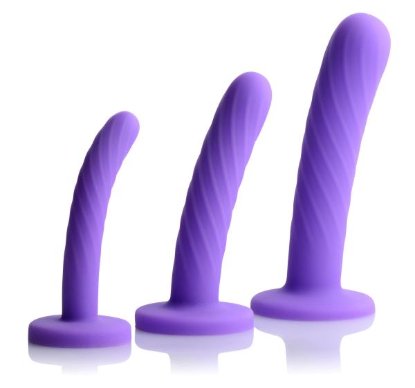 Tri Play Silicone Dildo 3 Piece Set Purple