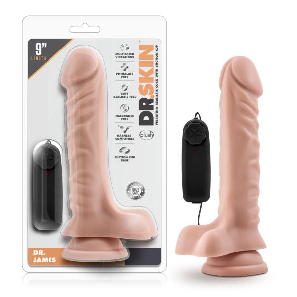 Dr James 9 Inches Vibrating Cock, Suction Cup Beige