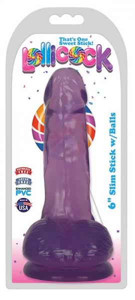 Lollicock 6 Inches Slim Stick Dildo Balls Purple Grape Ice
