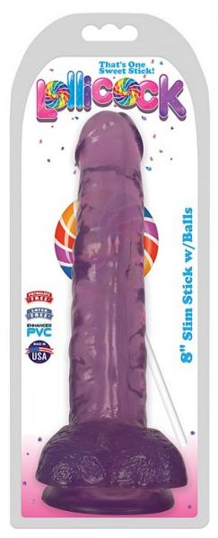 Lollicock 8 Inches Slim Stick Dildo Balls Purple Grape Ice