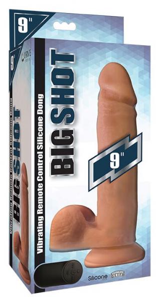 Big Shot Liquid Silicone 9 Inches Vibrating Dildo With Balls Beige