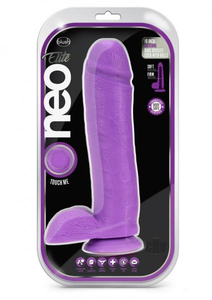 Neo Elite 10 Inch Silicone Dual Density Cock With Balls Neon Purple