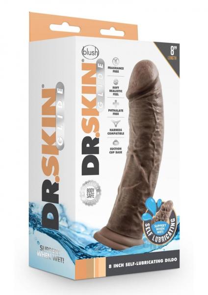 Dr. Skin Glide Self Lubricating Dildo 8 In. Chocolate