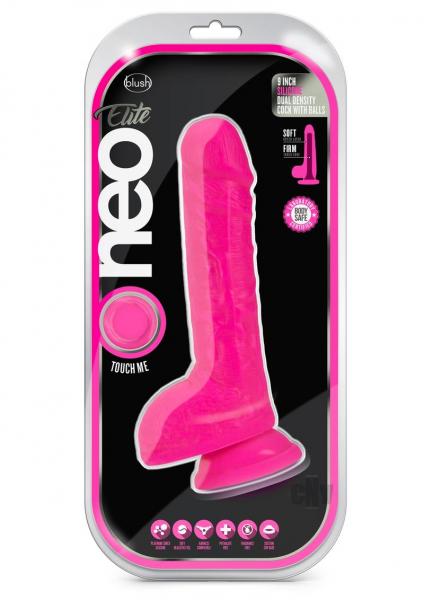 Neo Elite 9 Inch Silicone Dual Density Cock With Balls Neon Pink