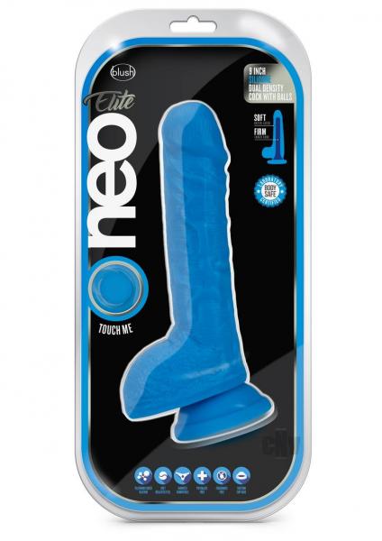 Neo Elite 9 Inch Silicone Dual Density Cock With Balls Neon Blue