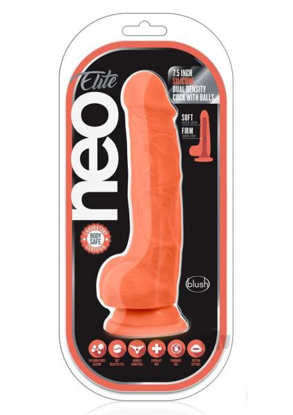 Neo Elite 7.5 Inches Dual Density Cock With Balls Orange