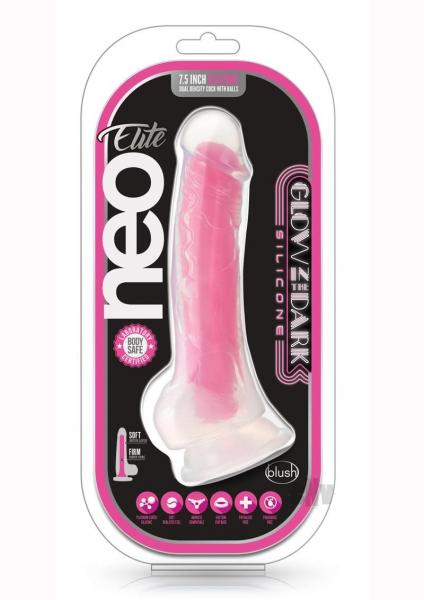 Neo Elite Paradise Glow In The Dark 7" Silicone Dual Density Dildo Neon Pink