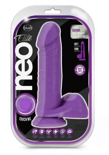 Neo Elite 8 Inch Silicone Dual Density Cock With Balls Neon Purple