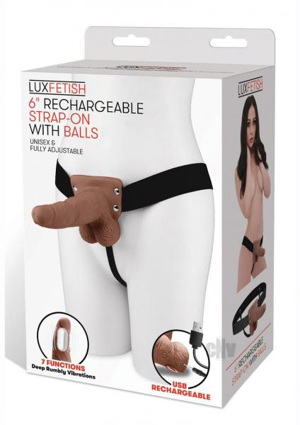 Lux F Recharge Strap On W/Balls 6 Brown