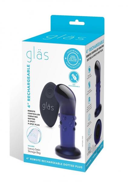 Glas 4 In. Rechargeable Remote Controlled Vibrating Dotted G Spot/P Spot Plug