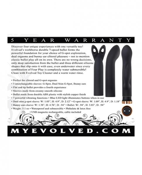 Four Play Set Black Bullet Vibrator With 3 Sleeves
