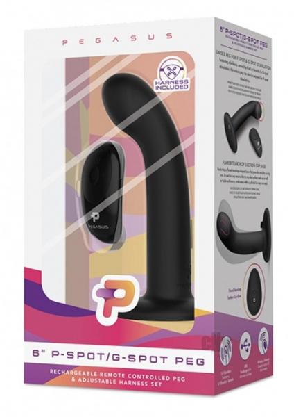Pegasus 6 Inches P Spot, G Spot Peg Harness & Remote Set Black