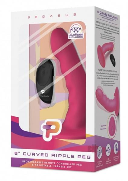 Pegasus 6 Inches Curved Ripple Peg Harness & Remote Pink