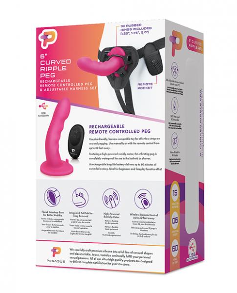 Pegasus 6 Inches Curved Ripple Peg Harness & Remote Pink