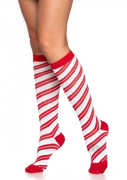 Candy Cane Lurex Knee High Os Red/Wht