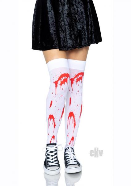 Bloody Zombie Thigh Highs O/S White/Red