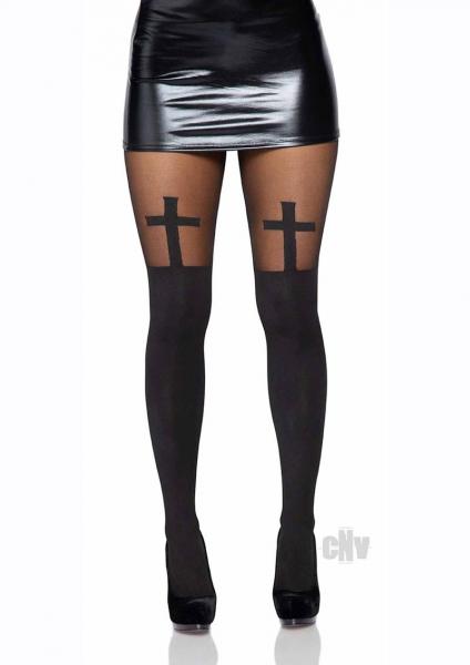 Spandex Cross Hose W/Thigh Accent Os Blk
