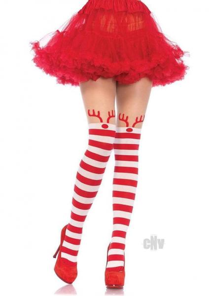 Rudolph Reindeer Stripe Thigh Os Red/Wht