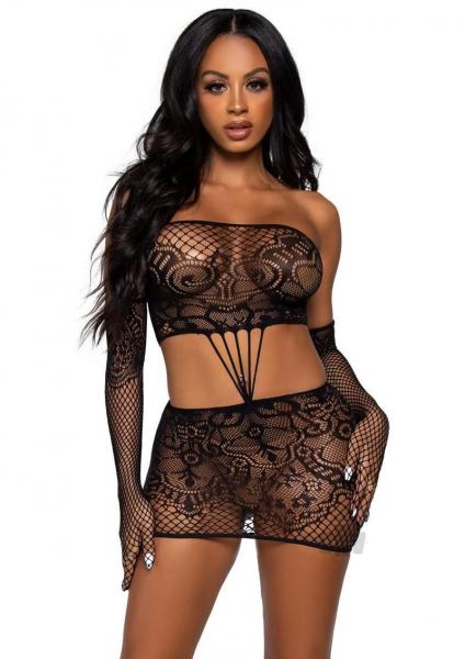 Strap Lace Tube Dress/Gloves 2pc Os Blk