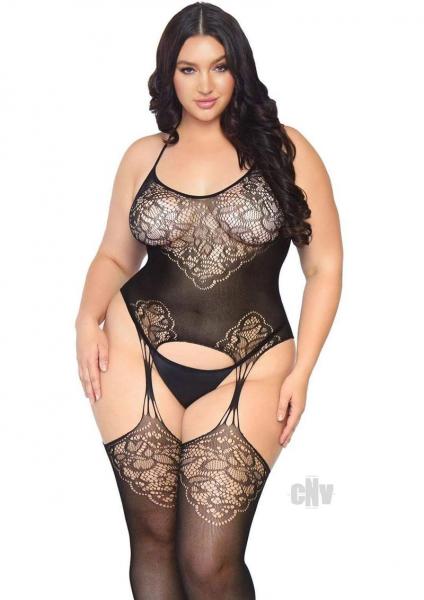 Seamless Jacquard Bodystockin 1x 2x Blac