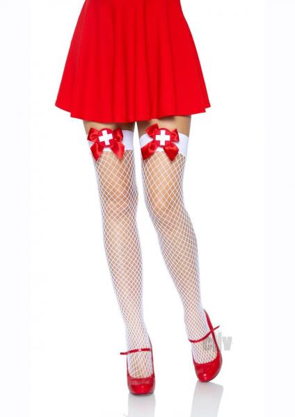 Industrial Net Thigh High Os Wht/Red