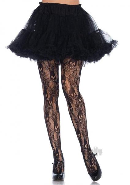 Black Rose Skull Lace Tights 1x 2x Black