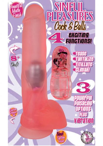 Sinful Pleasures Cock And Balls Vibrating 8 Inch Pink