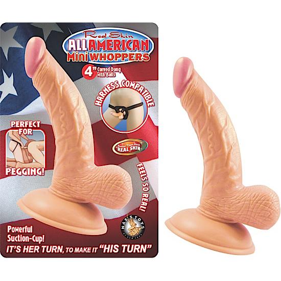 All American 4 Inches Curved Dong With Balls Beige