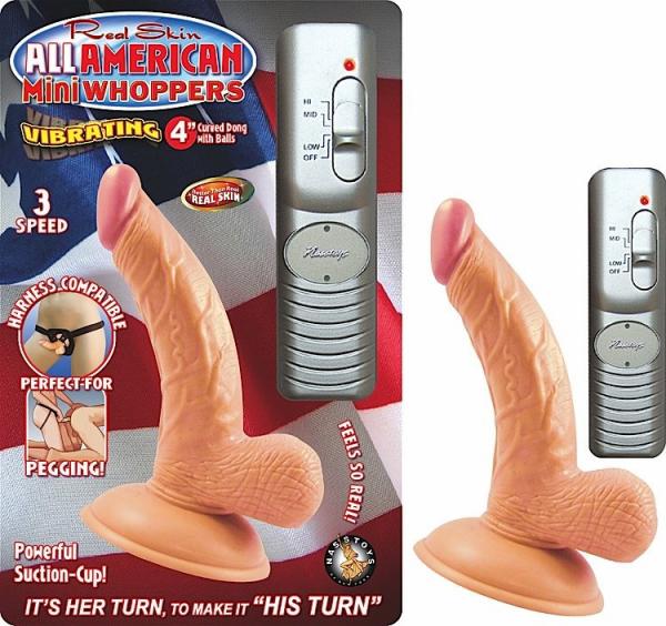 Mini Whoppers Vibrating Dong With Balls 4 Inches Beige