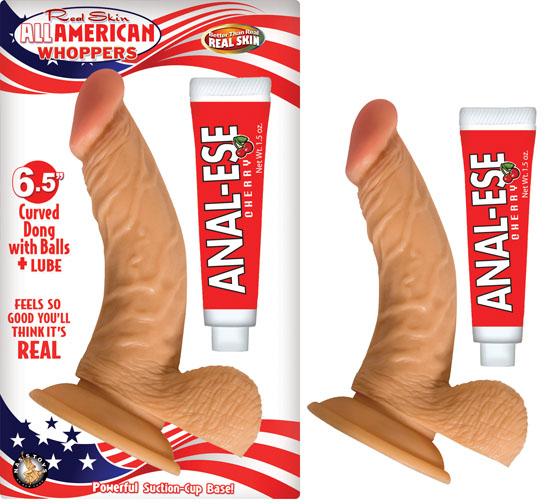 All American Whopper 6.5 Inches Curve Dong, Balls Beige + Anal Ese