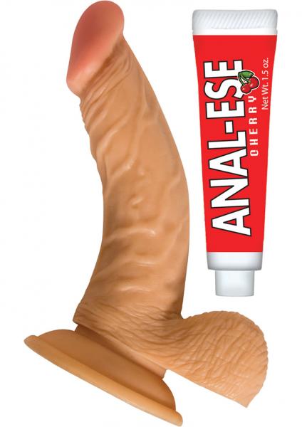 All American Whopper 6.5 Inches Curve Dong, Balls Beige + Anal Ese