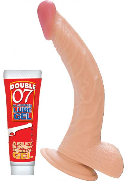 All American Whoppers 8 Inches Curved Dong, Balls Beige