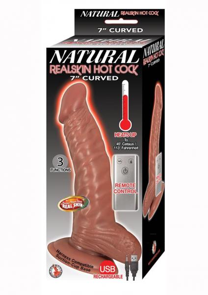Natural Realskin Hot Cock Curved 7 Inches Brown Dildo