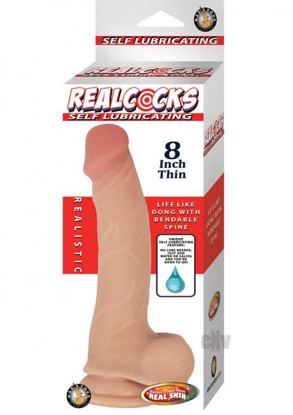 Realcocks Self Lubricating 8 Inches Thin Beige Dildo