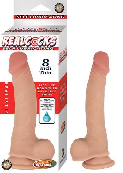 Realcocks Self Lubricating 8 Inches Thin Beige Dildo