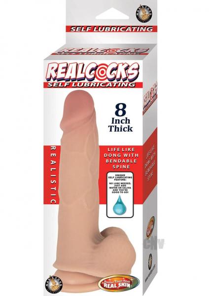 Realcocks Self Lubricating 8 Inches Thick Beige Dildo