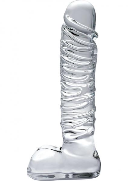 Icicles No. 63 Textured Glass Dildo With Balls 8.5" Clear