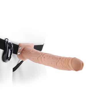Fetish Fantasy 11 Inches Vibrating Hollow Strap On Beige