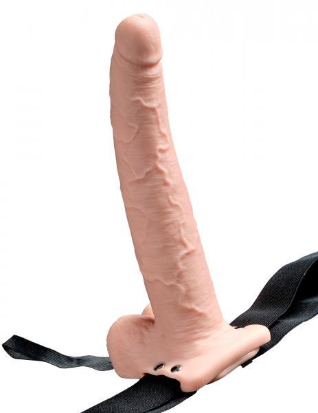 Fetish Fantasy 9 Inches Hollow Rechargeable Strap On With Balls Beige