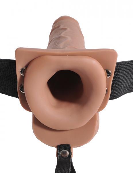 Fetish Fantasy 7.5 Inches Hollow Squirting Strap On With Balls Tan