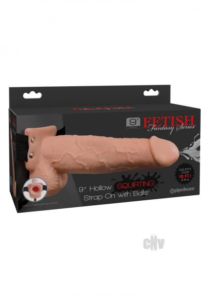 Fetish Fantasy 9 Inches Hollow Squirting Strap On With Balls Beige