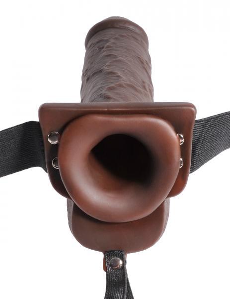 Fetish Fantasy 9 Inches Hollow Squirting Strap On With Balls Brown