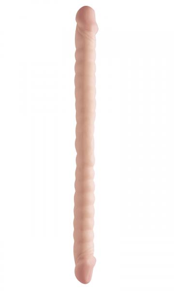Basix Rubber Works 18 Inches Ribbed Double Dong Beige