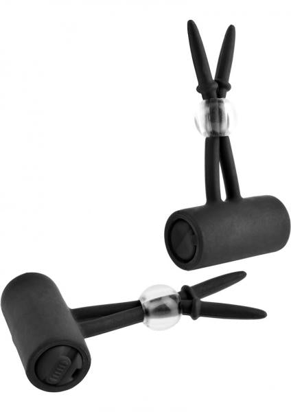 Vibrating Silicone Nipple Lassos Black