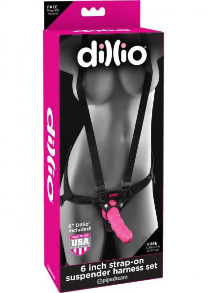 Dillio 6 Inches Strap On Suspender Harness Set Pink