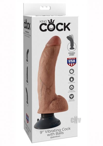 King Cock Vibrating Dildo With Balls 9 Inches Tan
