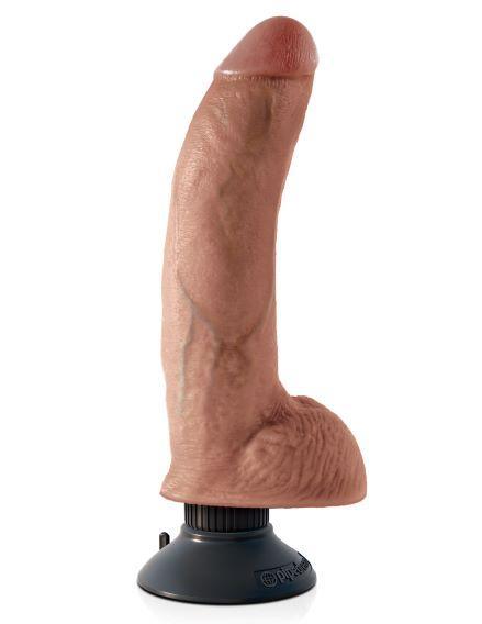 King Cock Vibrating Dildo With Balls 9 Inches Tan