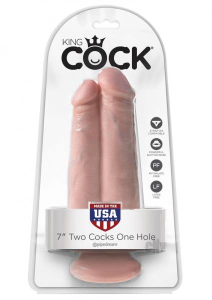 King Cock 7 Inches Two Cocks One Hole Beige Dildo