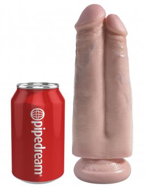 King Cock 7 Inches Two Cocks One Hole Beige Dildo