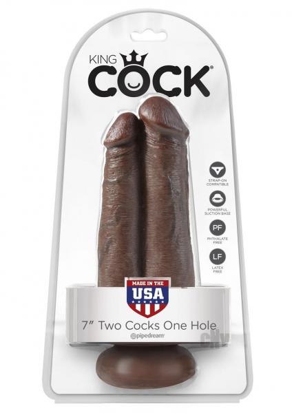 King Cock 7in Two Cocks One Hole Brown